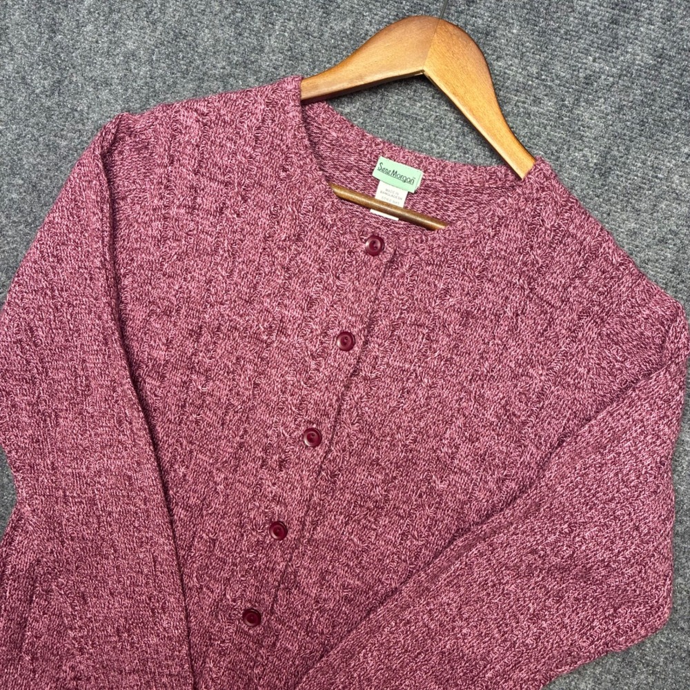 Vintage Sara Morgan Pink Marled Knit Cardigan Sweater Women's Size M Cabincore